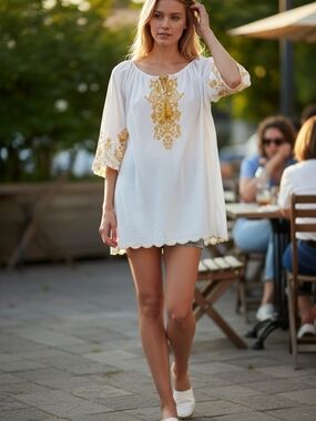 City Chic White Tunic with Gold Embroidery